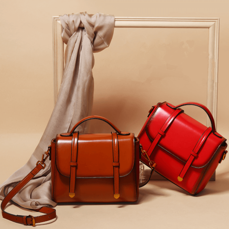 red and brown genuine leather handbags