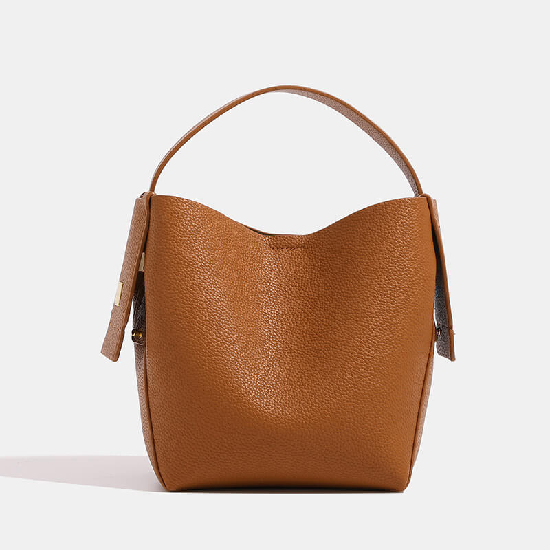 Genuine leather crossbody bag in caramel color