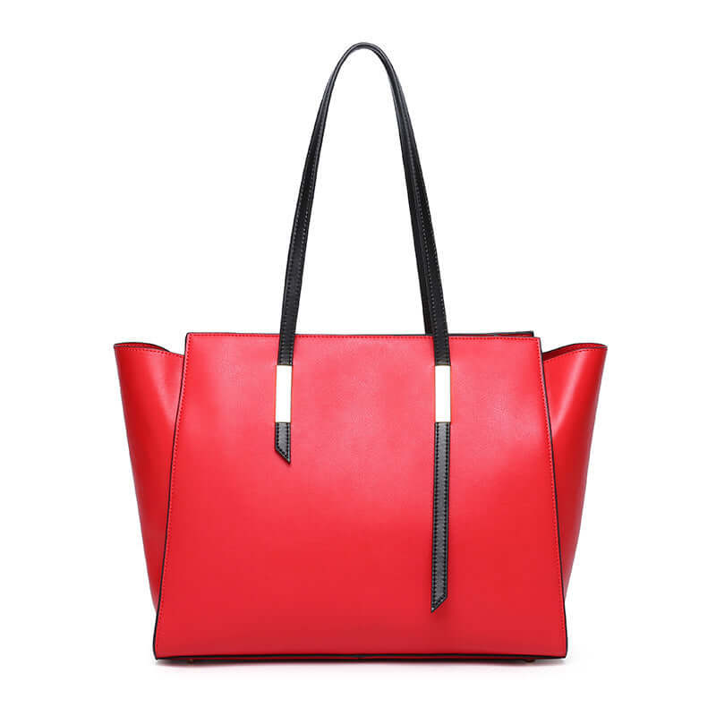 A red leather tote bag