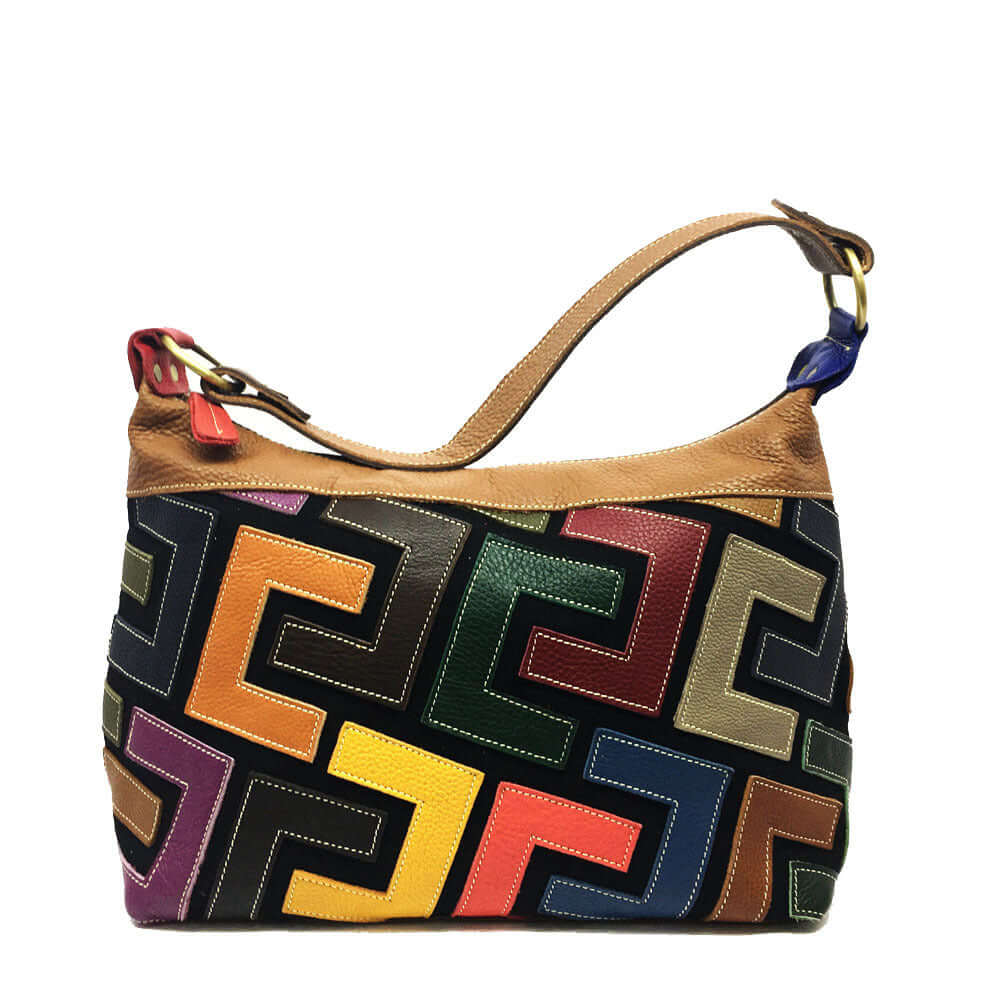 A multicolored geometric tote bag