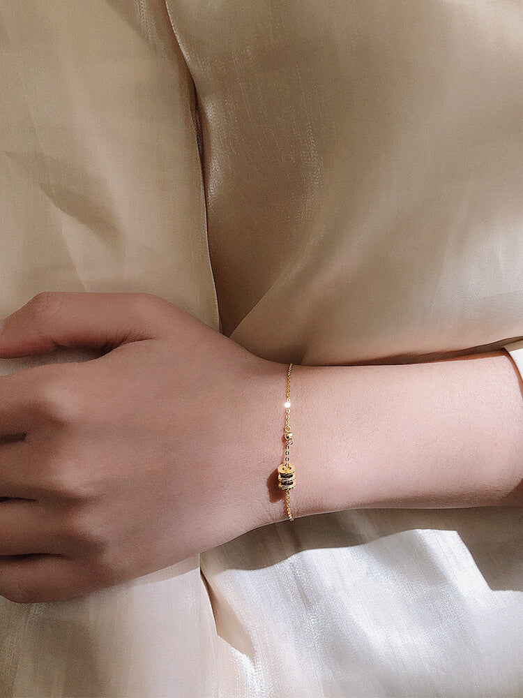 Model wearing Beaded Gold Chain Bracelet