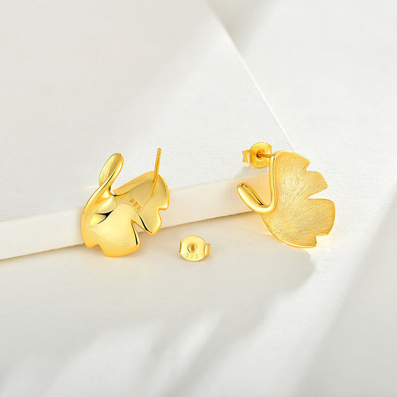 Gold Ginkgo Leaf Stud Earrings