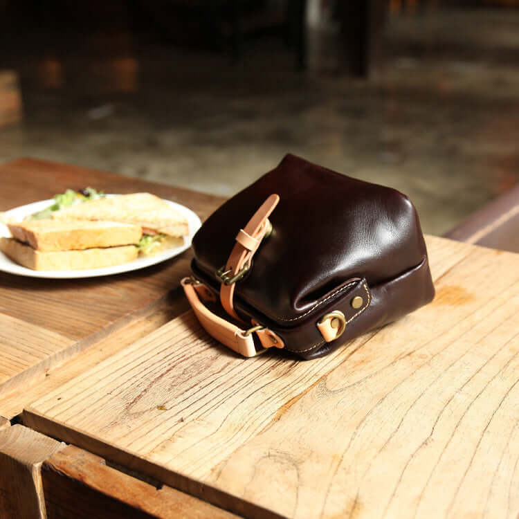 Coffee color leather handbag