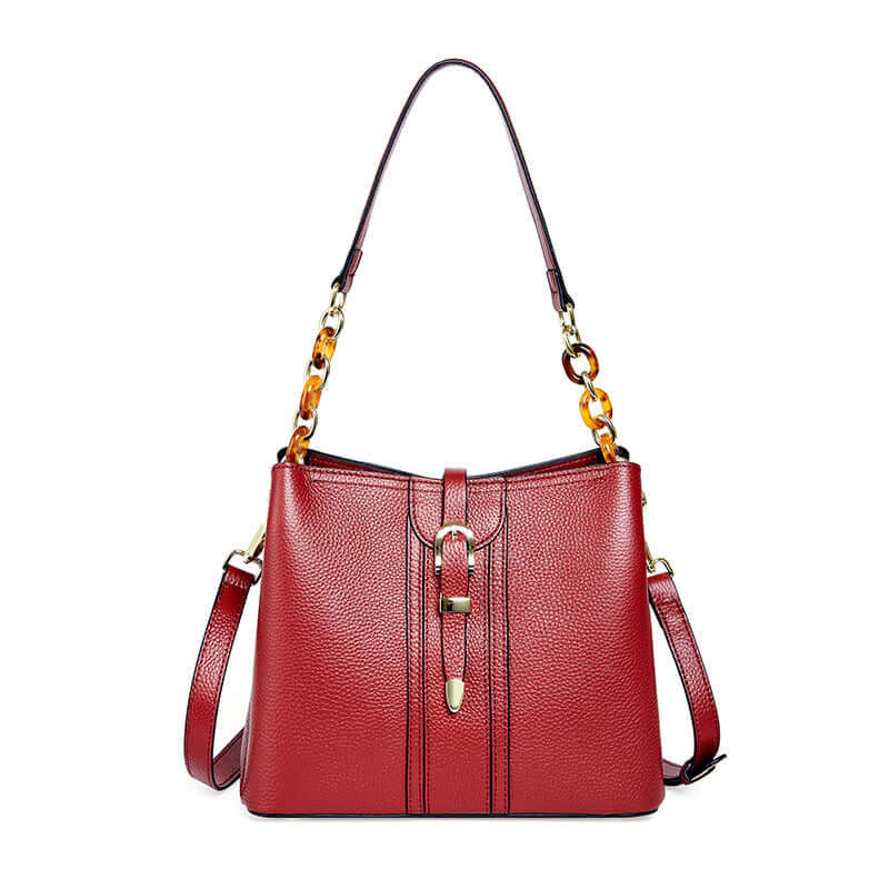 A red bucket bag