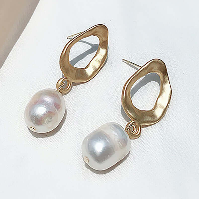 Gold fresh water pearl earrings