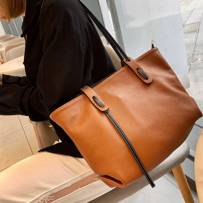 Brown genuine leather tote bag