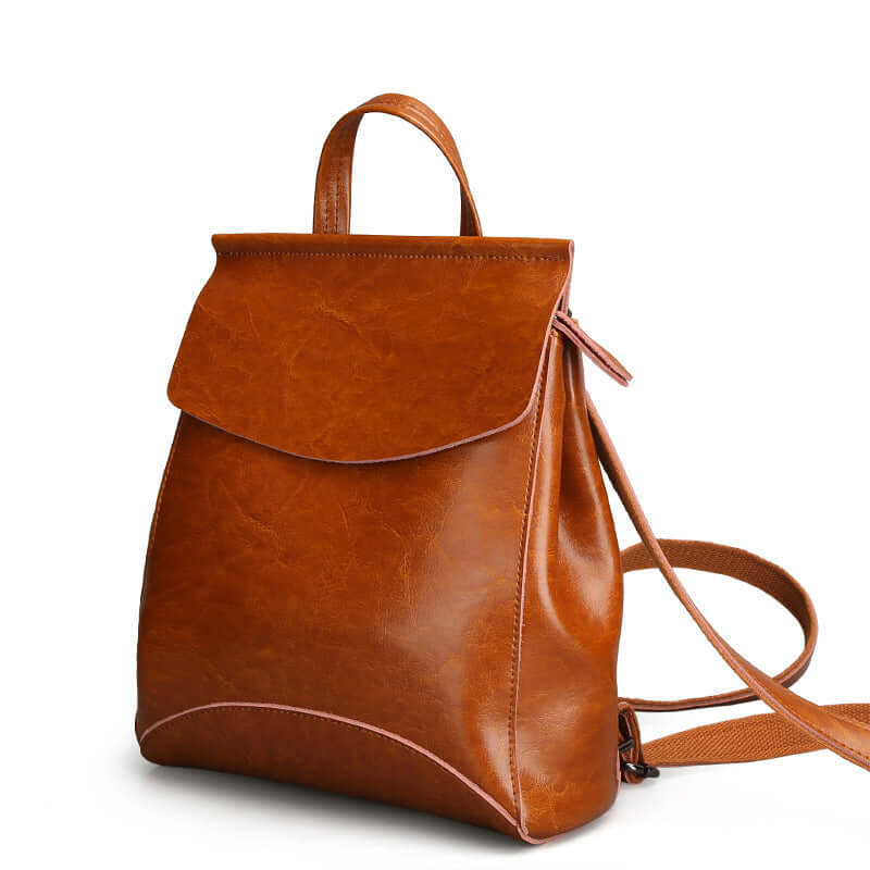 A brown leather backpack