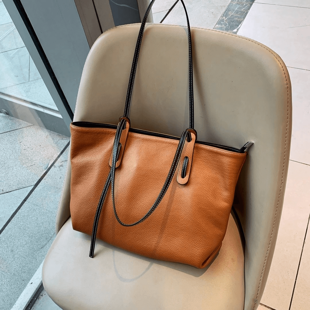 Brown genuine leather tote bag