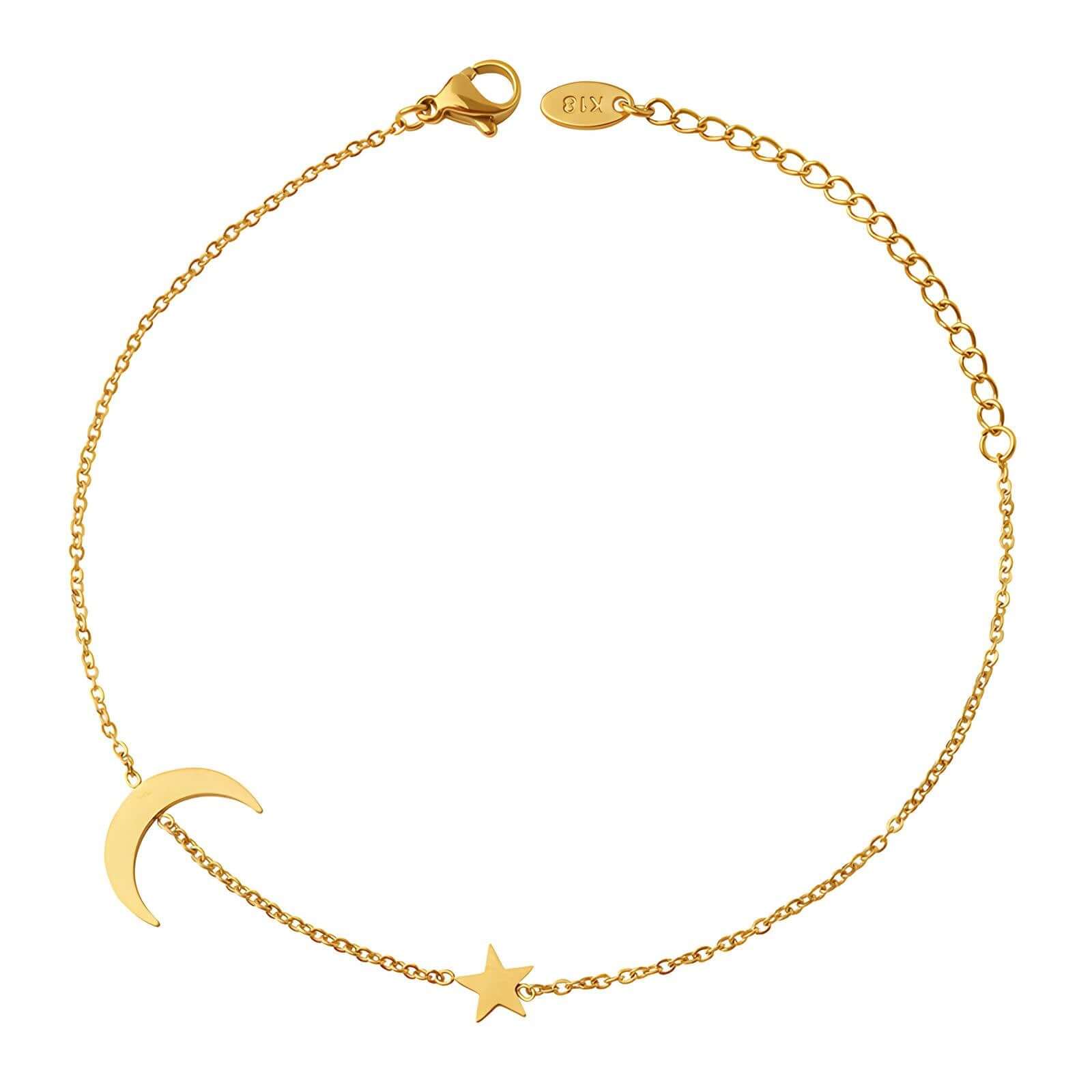 Gold chain bracelet featuring a crescent and star