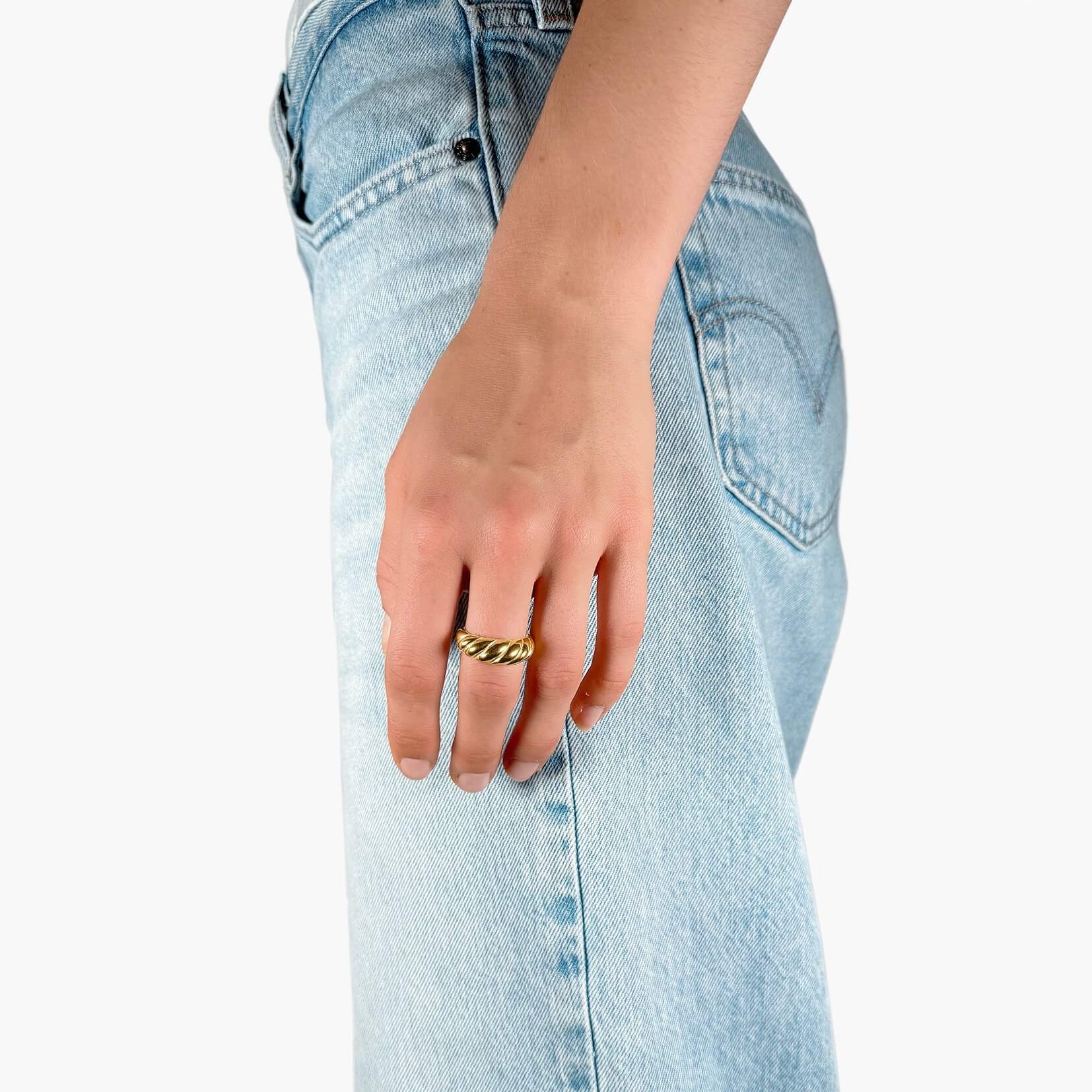 Model wearing Gold Croissant ring