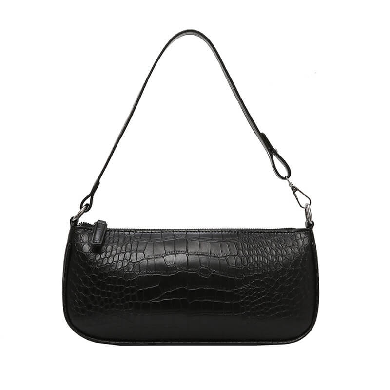 Crocodile Design Black Baguette Handbag