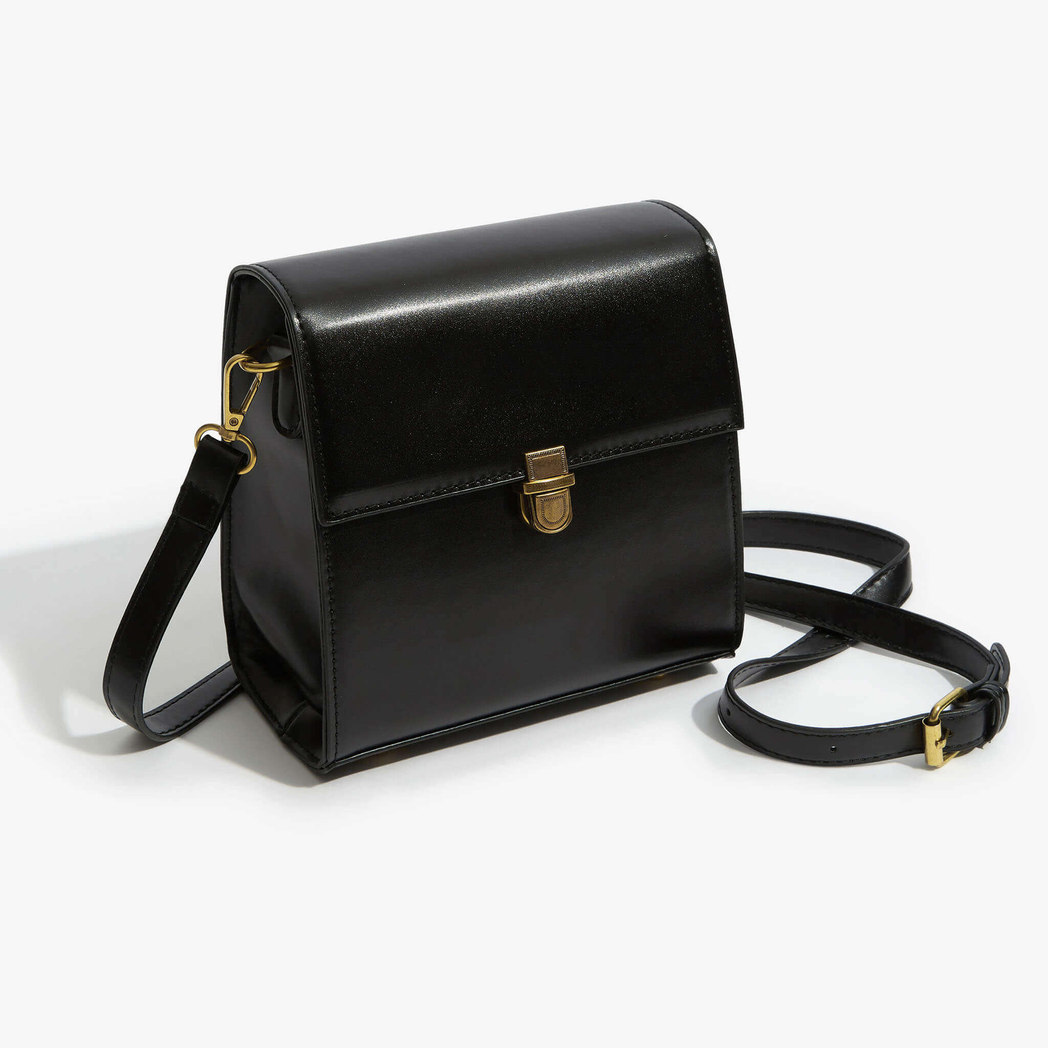 Square black leather crossbody bag