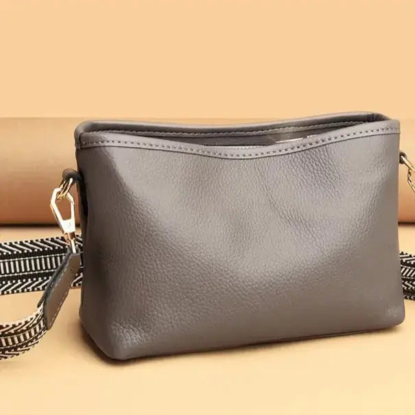 Grey leather crossbody bag