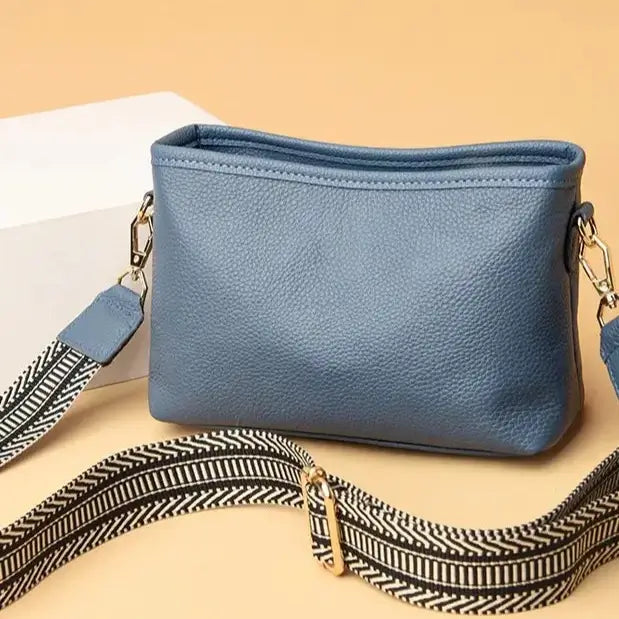 Blue leather crossbody bag