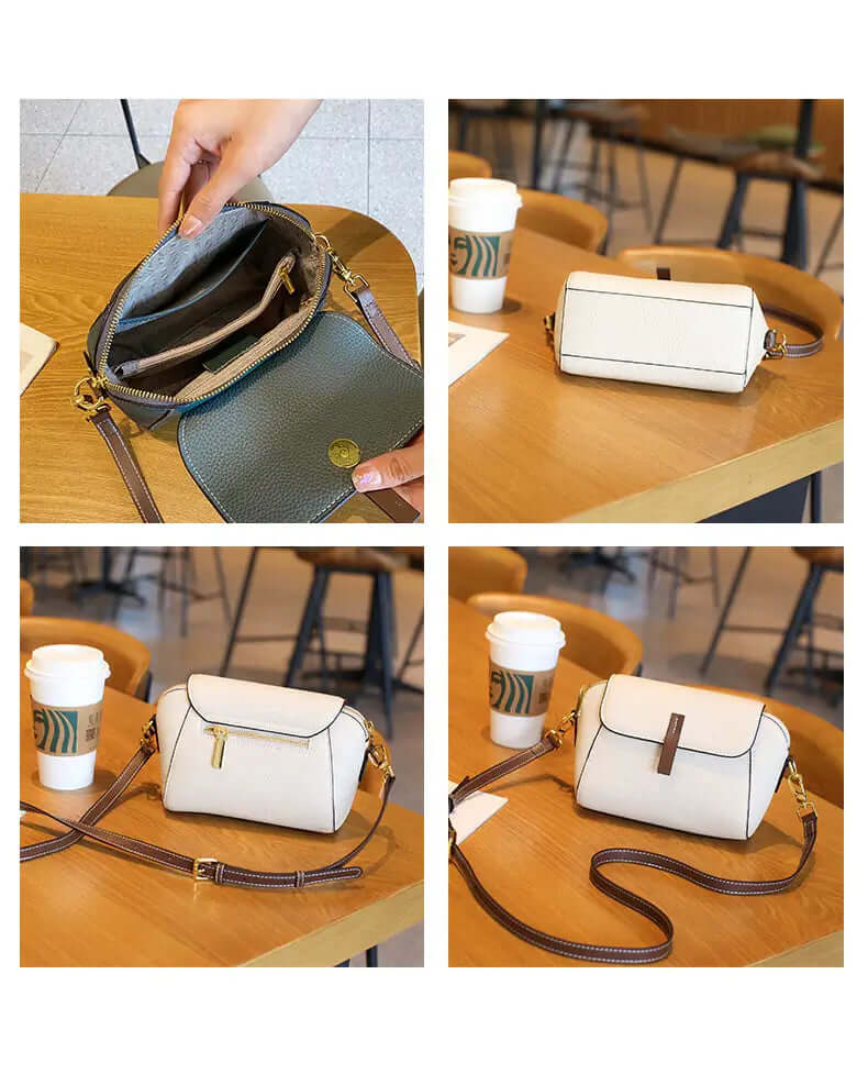 Four mini grey and white crossbody bags