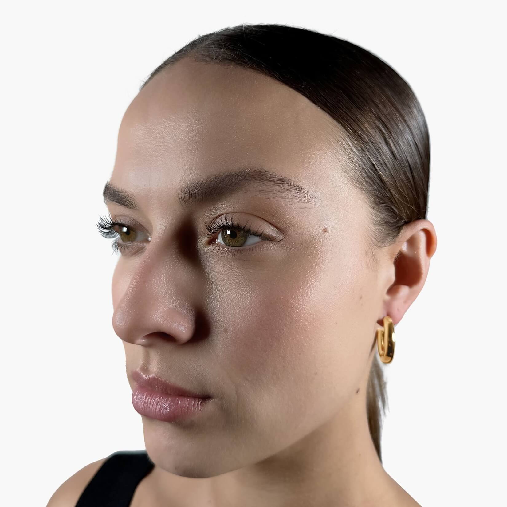 Model wearing Gold Open Hoop Earrings