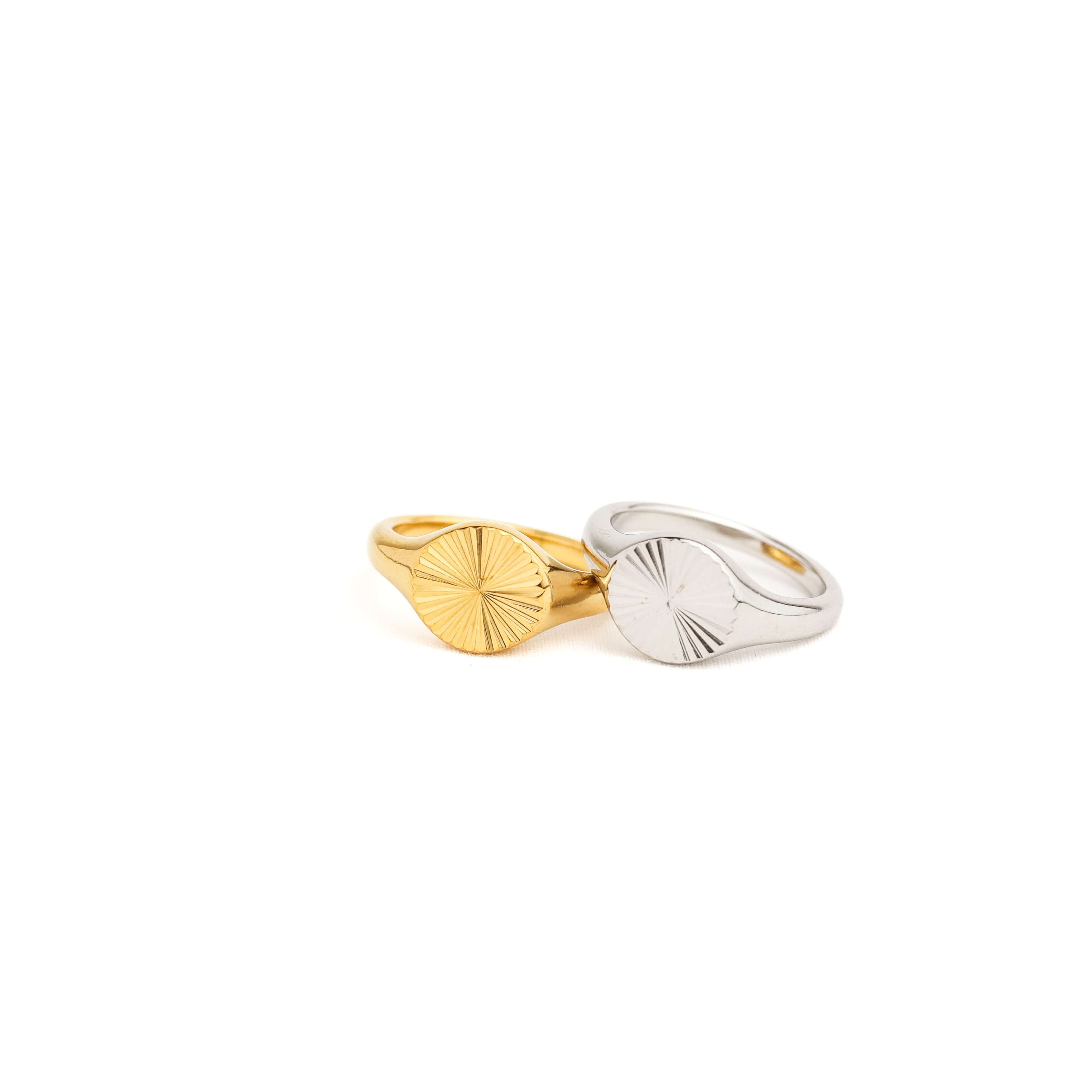 Silver and gold sun signet ring