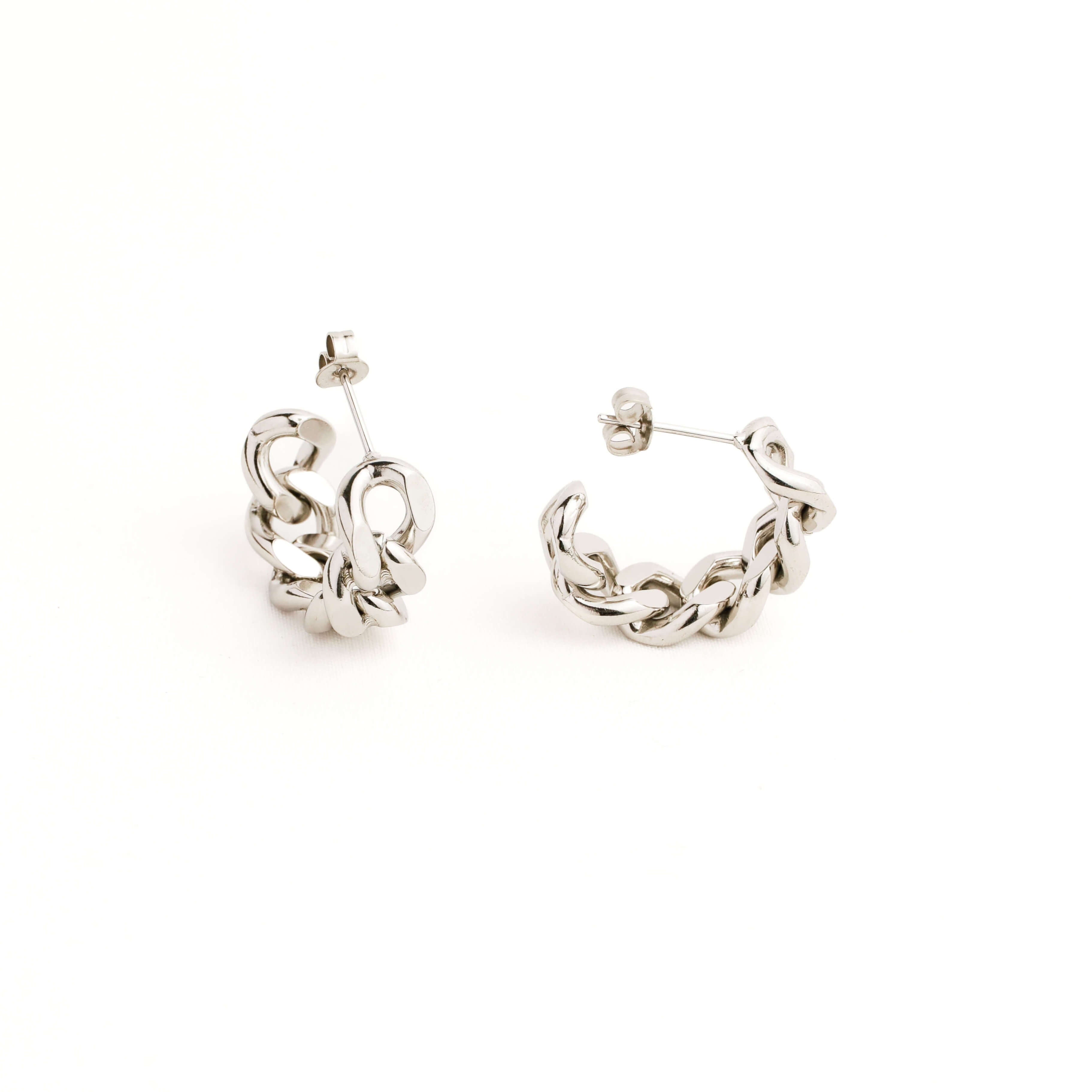 link chain hoop earrings silver