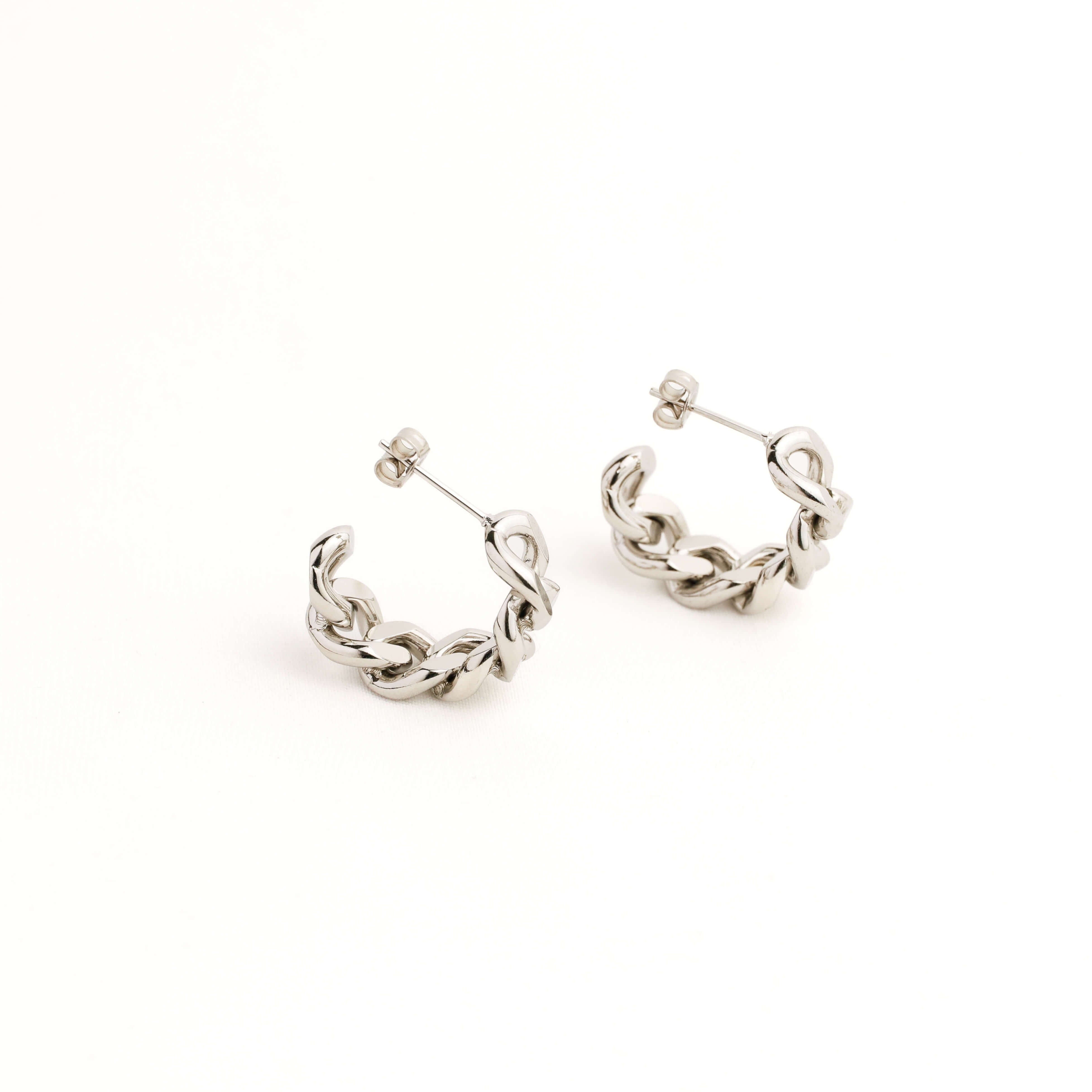 link chain hoop earrings silver