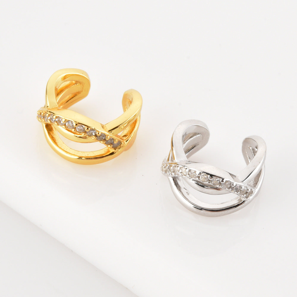 Gold and Silver Zircon Ear Cuff Earrings