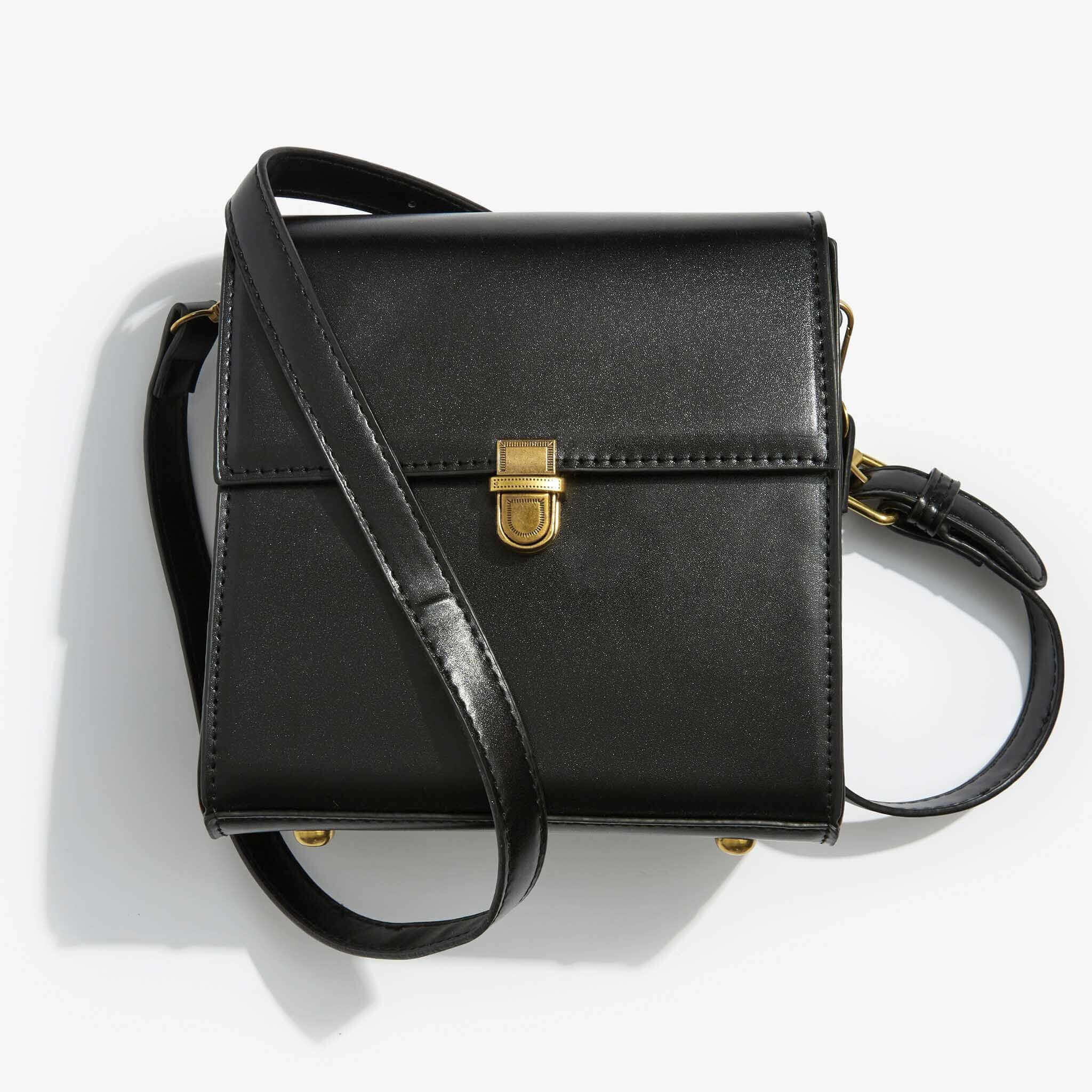 Square black leather crossbody bag